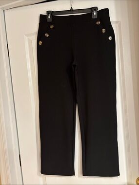 Black High-Waist Button Detail Pants